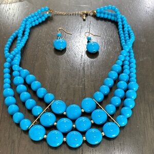 Elegant Blue Beaded Necklace and Earring Set